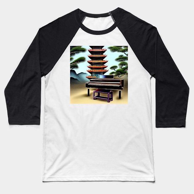 An Interesting Looking Piano In Front Of A Pagoda In The Chinese Countryside Baseball T-Shirt by Musical Art By Andrew